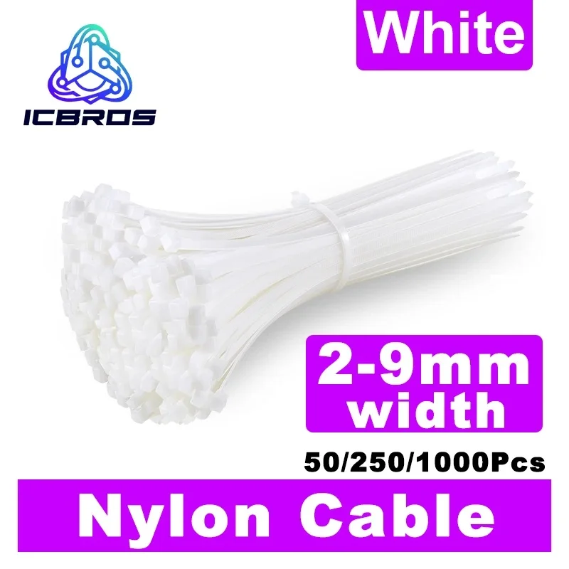 50/100/500pcs White Nylon Cable Ties Self-locking Wire Zip Set Kit 3*100 3*150 4*200 Industrial Supply Fasteners Cable Tie