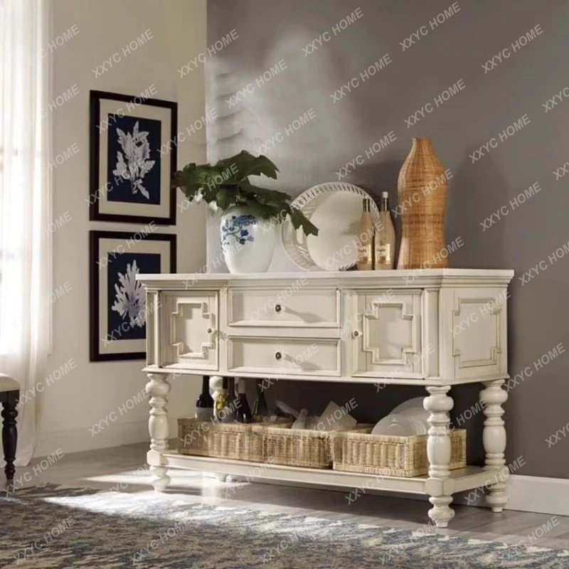 

country all solid wood retro white and black old entrance table foyer dining side cabinet wall table