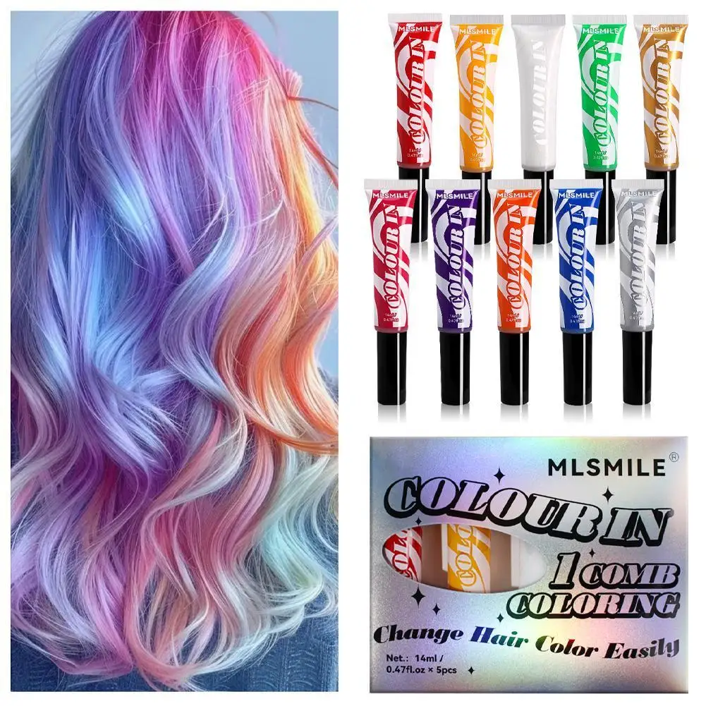 

5PCS Halloween Multi Color Hair Dye Comb Set Fashion Makeup Toy Kits Disposable Hair Dyeing Comb Toys For Girl Paint Hair
