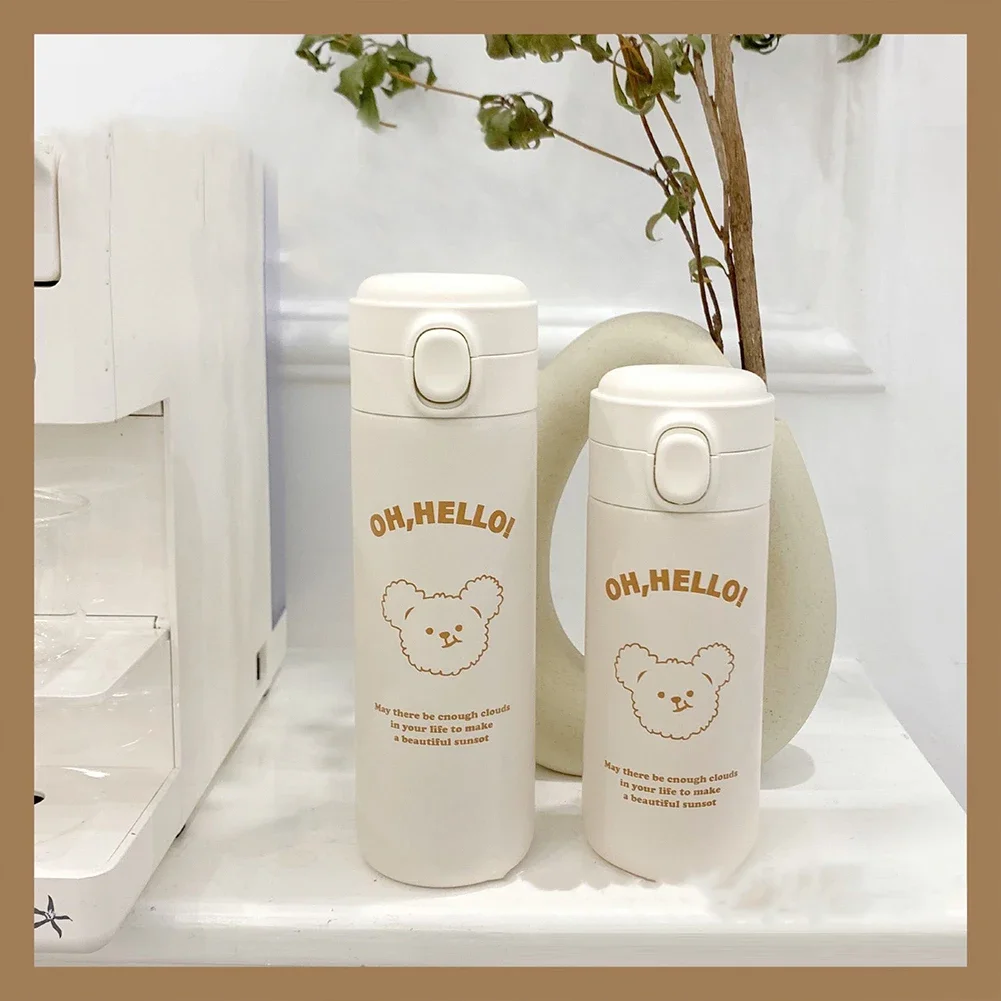 

350/450ML Insulated Water Bottle Stainless Steel Kawaii Bear Kawaii Vacuum Flask with Stickers for Biking Travel Outdoor Sports
