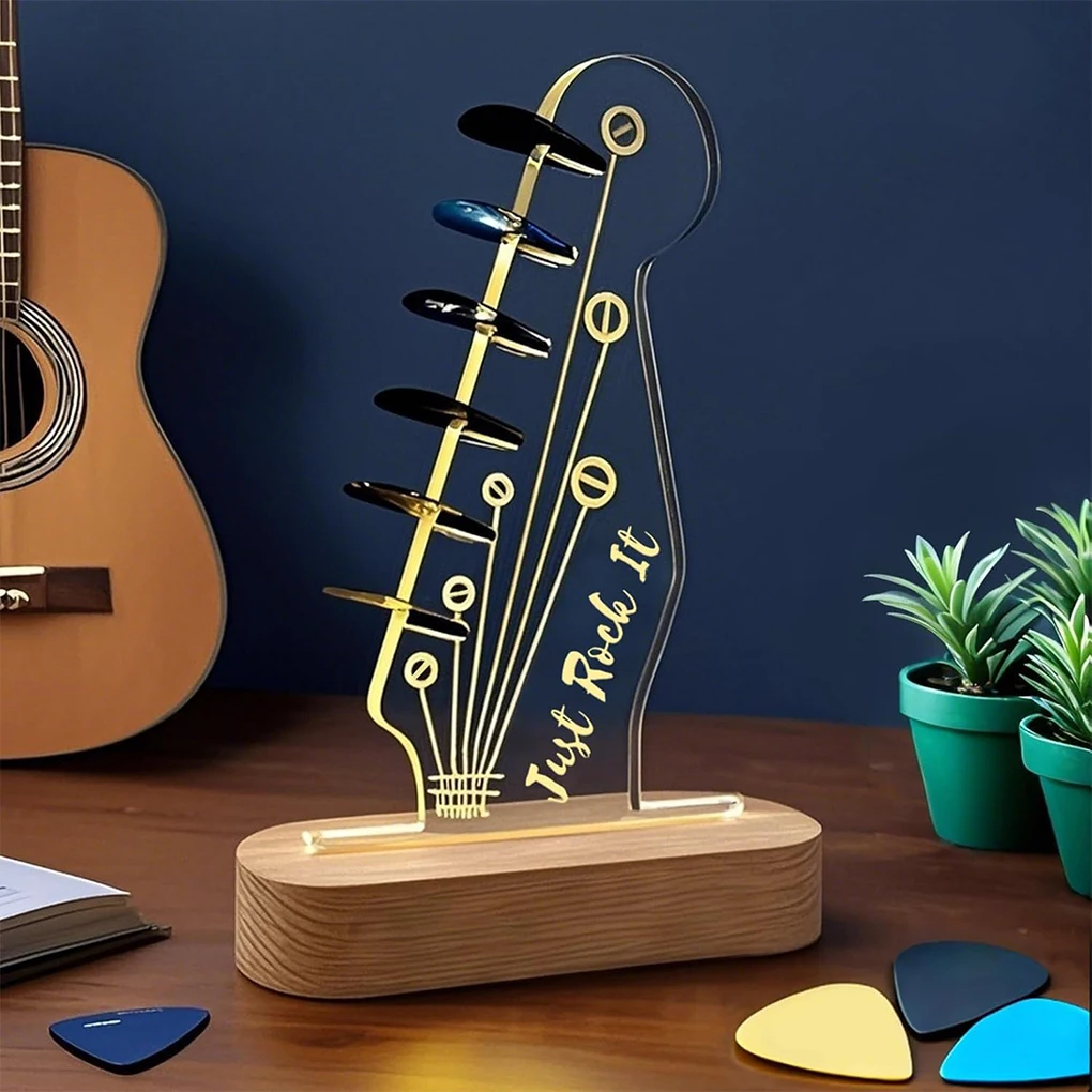 Guitar Pick Case Holder Wood Acrylic Guitar Pick Storage Light Up Pick Holder Guitar Pick Display Rack Guitar Accessories