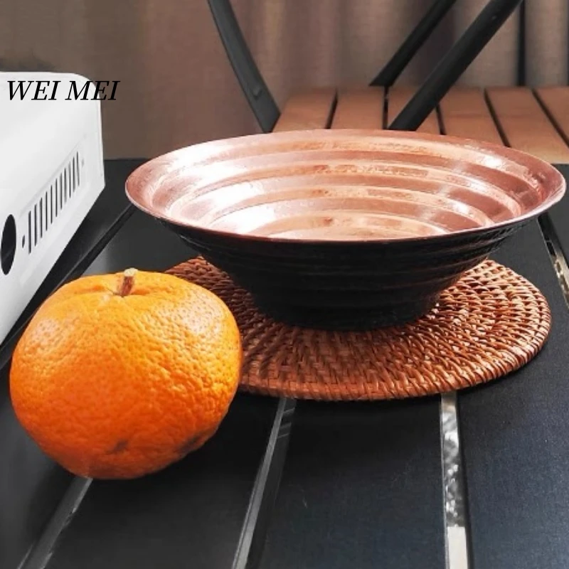 

Vintage Copper Bowl,Handcrafted Thread Texture Picnic Soup 19 cm Bowl,For Home Portable Thickened Copper Fruit Plate Tableware