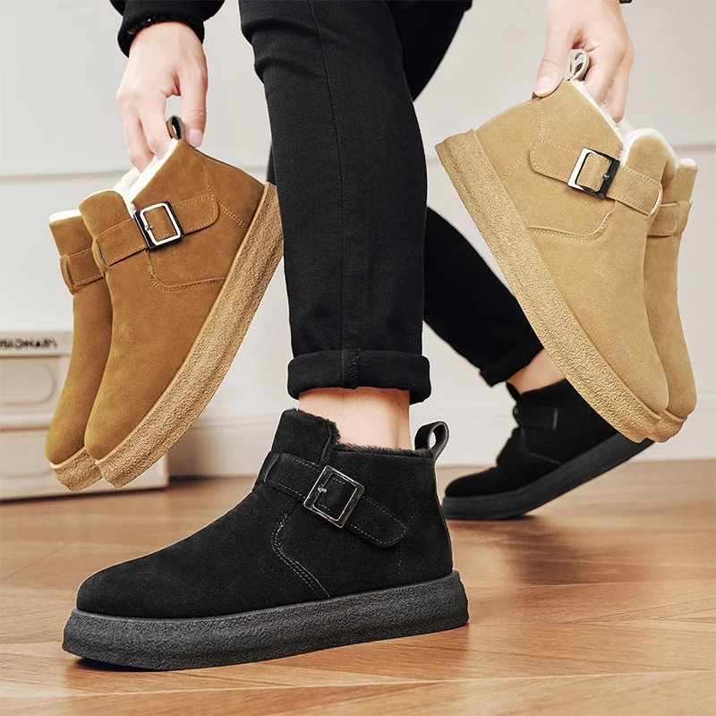 

Thick Plush Platform Snow Boots Women Winter Keep Warm Fur Cotton Shoes Woman Faux Suede Slip-On Ankle Botas Padded Shoes