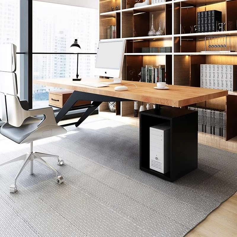 Nordic industrial style ironwork solid wood boss desk, work computer desk, creative company single manager office desk