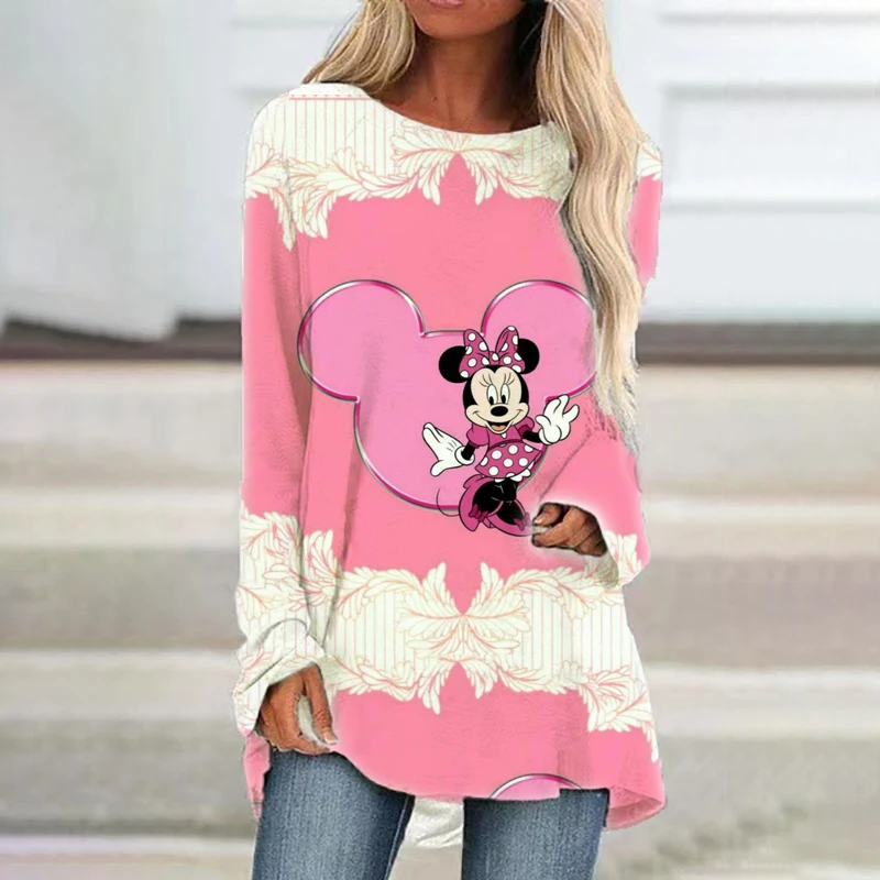 Autumn round neck long sleeve T-shirt new Minnie cartoon pattern print street style women's fashion all-match casual tops ins