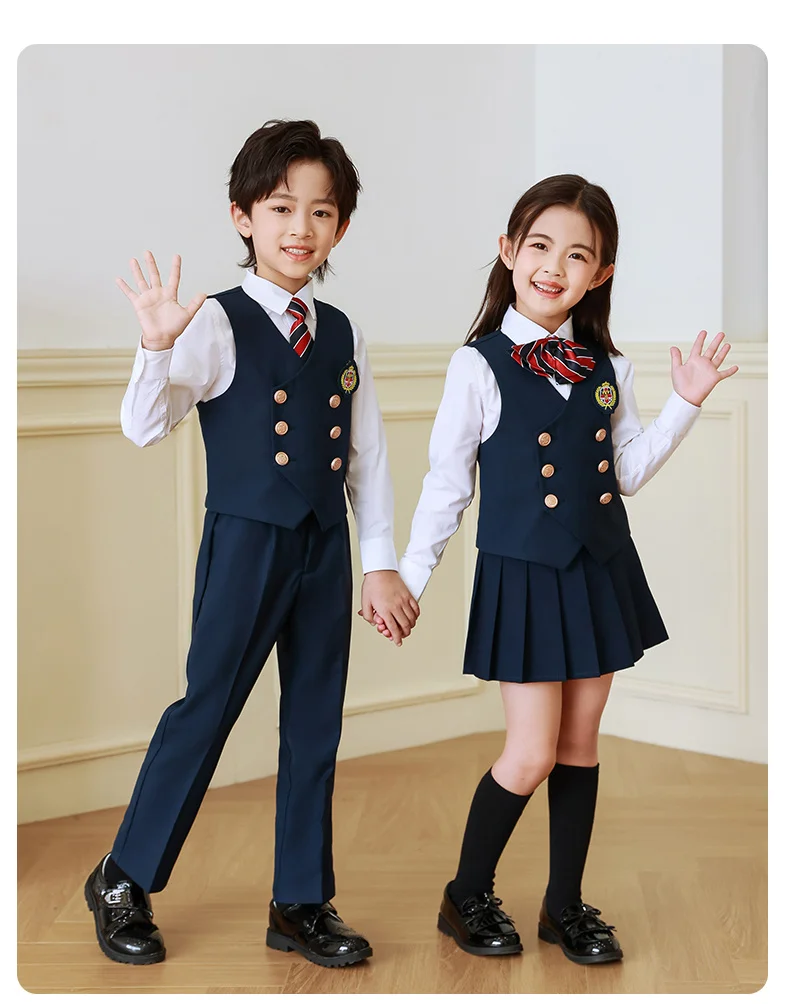 Coole Kinder-Formelle Weste für Jungen, Doppelknopf-Blazer-Weste, Mädchen-Geburtstagsfeier-Hochzeitskleidung, Kostüm in Schwarz, Grau, Königsblau – Detail 5