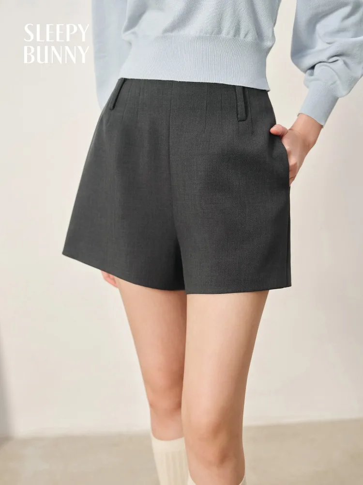 

High Waist Grey Suit Shorts Women Early Autumn Vintage A-Line Mini Pants Slim Elegant Casual Office Shorts Chic Daily Outfits