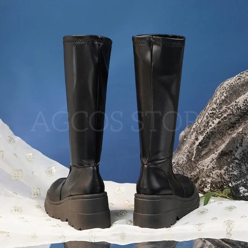 AGCOS Anime Cosplay Shoes Black High Heels Boots Universal Shoes
