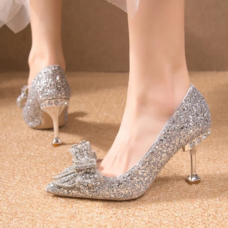 

Newest Luxury Rhinestone High Heels Women Pumps Pointed Toe Woman Crystal Party Wedding Dress Shoes