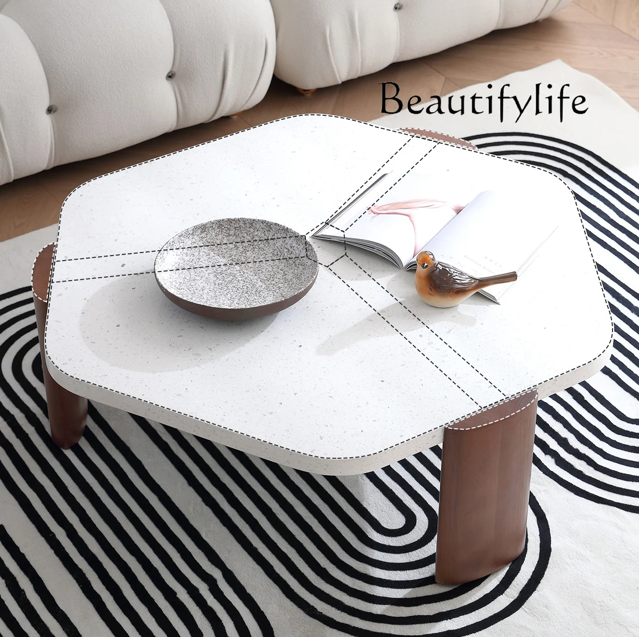 Internet Celebrity Terrazzo Coffee Table White Wax Wood Small Apartment Designer Square Shaped Coffee Table