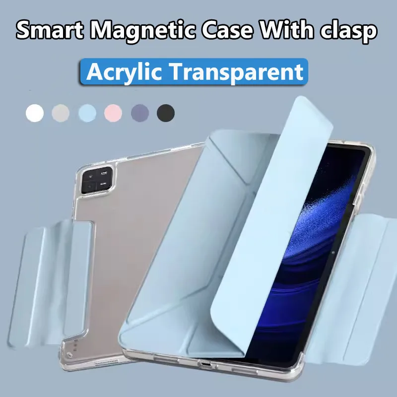 Clear Acrylic Transparent Case for Xiaomi Pad 6 Pro 11 2023 6 Xiaomi Pad 5 11Inch 5Pro 11 Multi-Folding Stand Cover with Clasp