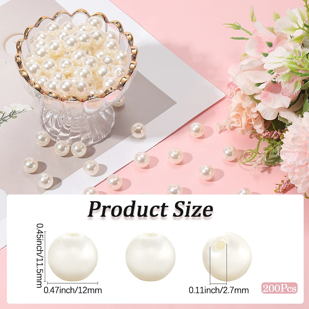 12MM Pearl Beads with Holes Sew on Ivory Summer Acrylic Round Imitation Artificial Loose Spacer Pearls Vase Filler Bead Bulk