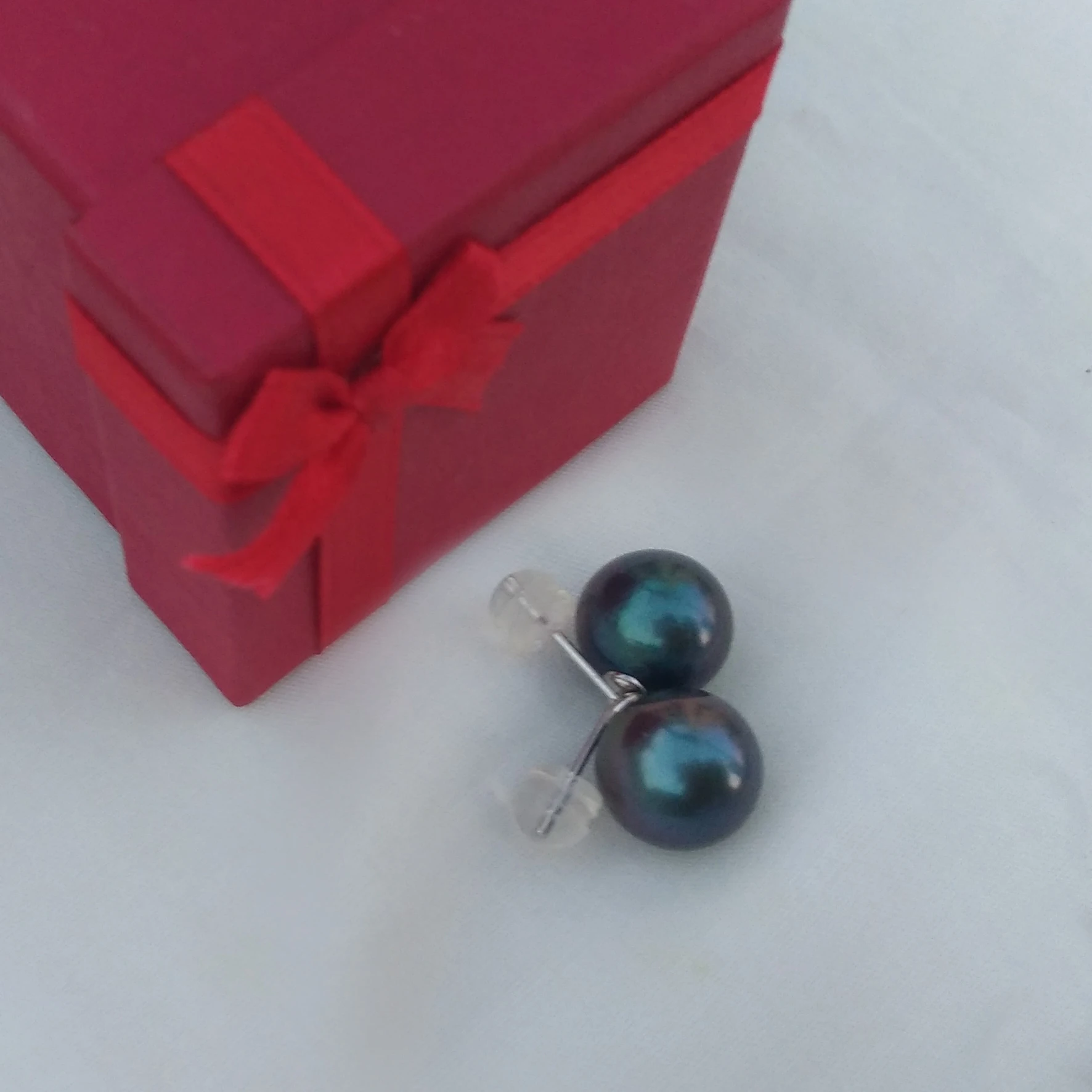 Huge Natural AAA +10-11mm Round Black Tahitian Pearl Earrings +BOX 18k Solid Gold What you see is what you get