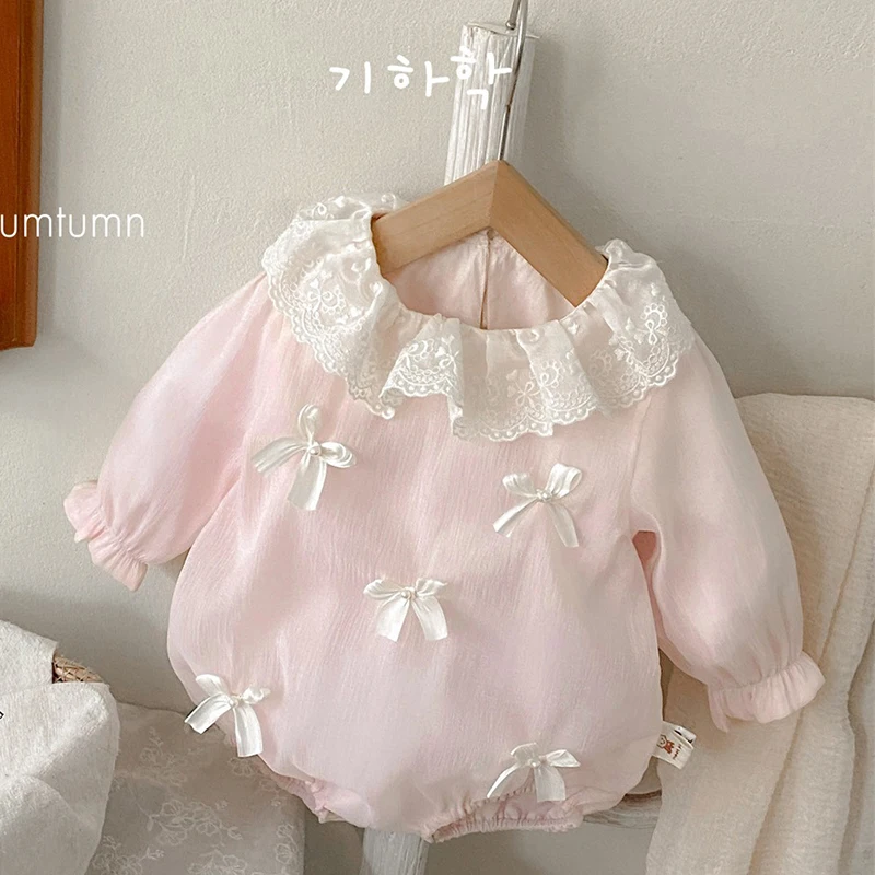 

2025 New Autumn 0-24M Baby Girl Clothing Toddler Baby Girl Romper Long Sleeves Lace Splicing Infant Baby Girls Jumpsuit