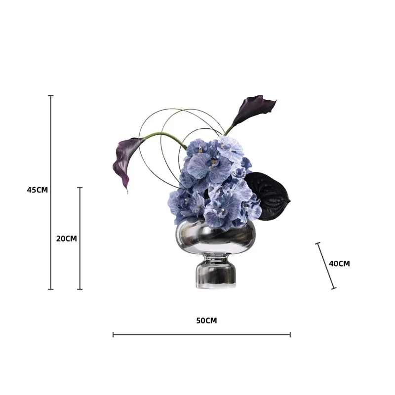 

Modern Art Deco Blue Simulation Flower Glass Vase High-end Decorative Hotel Residential Retail Store
