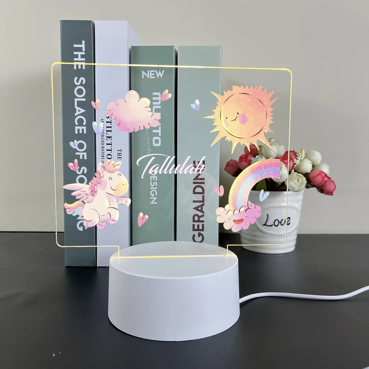 Luz Nocturna Visual 3D con nombre personalizado, impresión UV de princesa de dibujos animados, decoración de habitación de niños, nombre personalizado, regalo de cumpleaños, 1 unidad