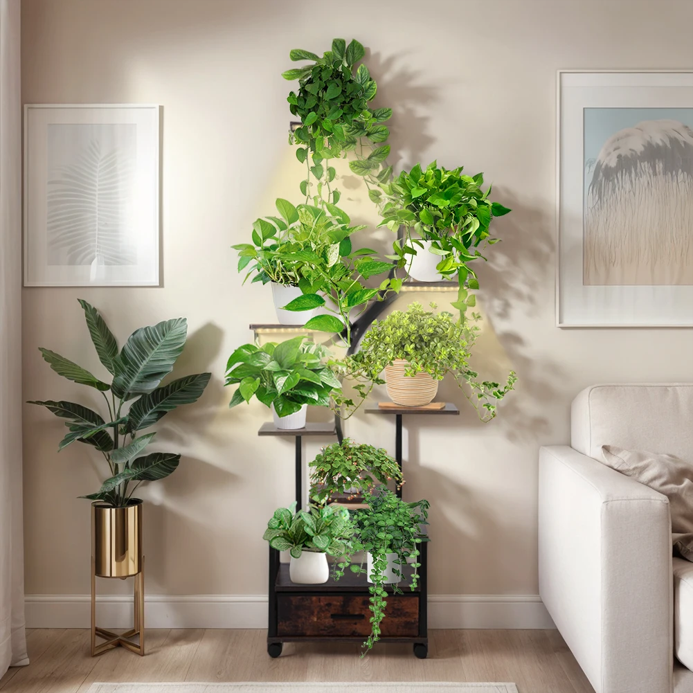 Plant Stand Indoor with Grow Lights 9 Tiered Plant Rack Display Shelves 65 Inch Tall Corner Plant Holder for Living Room Patio