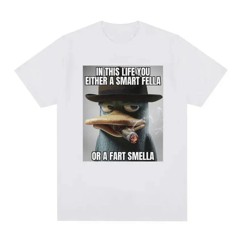 Perry Platypus Youre Either A Smart Fella or A Fart Smella Funny Graphic T-shirt Men's Women's Fashion Cotton Oversized T Shirts