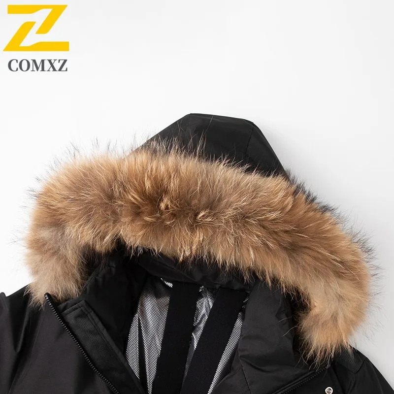 COMXZ Premium Mens Down Jacket Detachable Hooded Outdoor Climbing Windproof Parka Fashion Streetwear Style Autumn Winter Coat