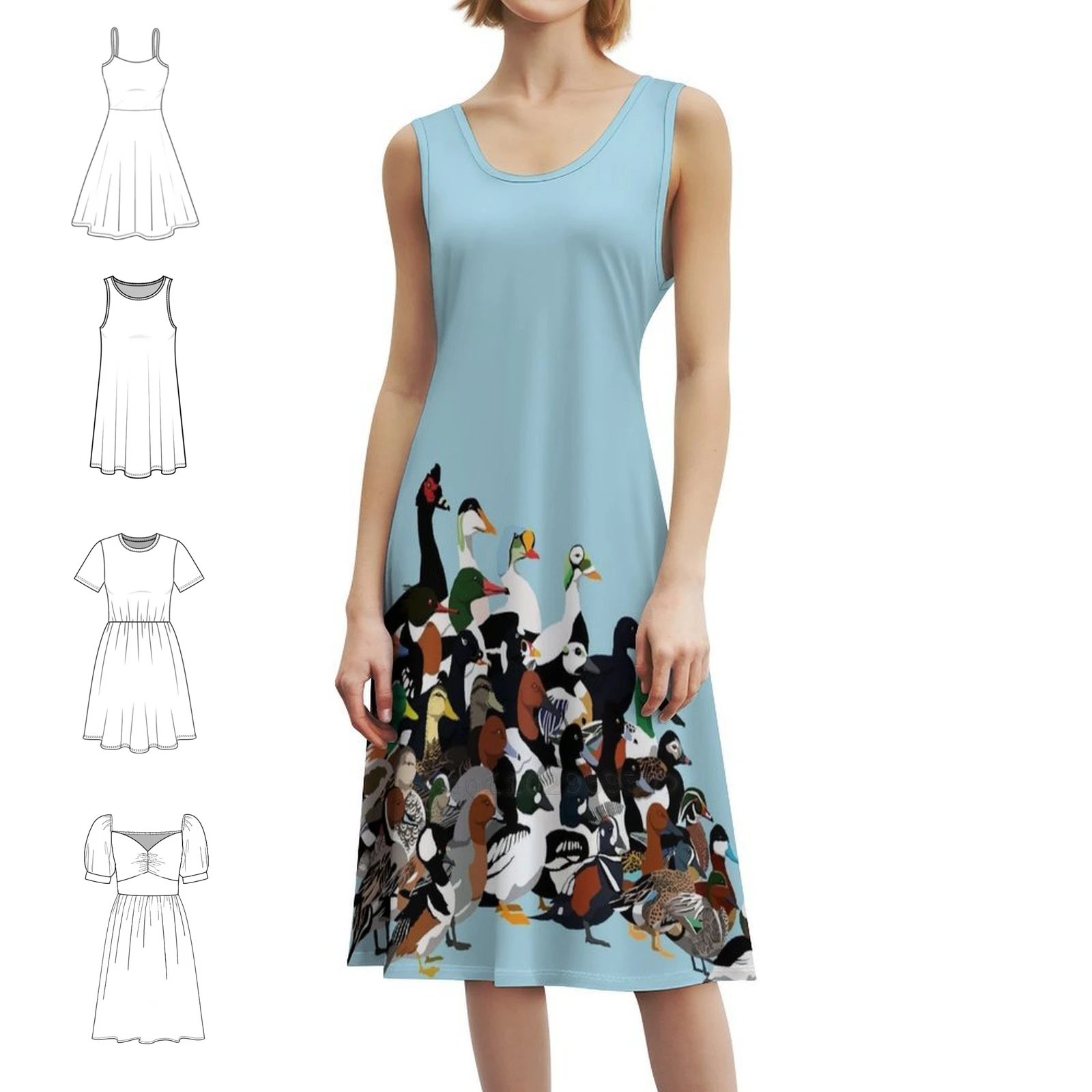 فستان قصير على طراز بطة أمريكا الشمالية للنساء على شكل حرف a فضفاض مناسب فستان يوم غير رسمي على شكل بطة الطيور Merganser سكوتر الحيوان #1