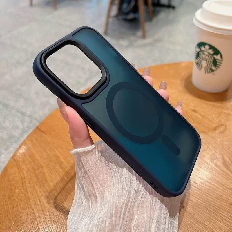 Luxury Wireless Charge Magsafe Transparent Phone Case For iPhone 11 12 13 14 15 16 Pro Max Plus Magnetic Matte Bumper Cover - náhled 5