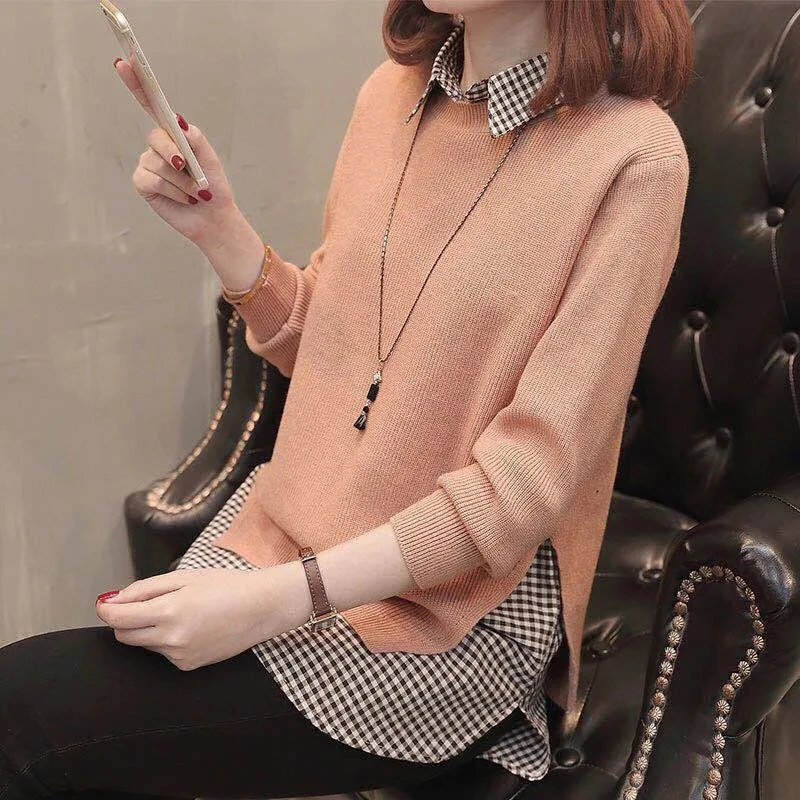 

Autumn Winter Women's Sweater New Fashion Sleeveless Shirt and Long Sleeve Knitted Sweater Pullover Two Piece Female Casual Tops