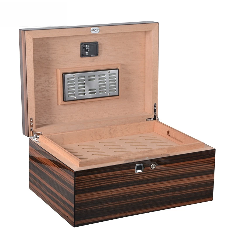 

Can Hold 50-80 Cigars with Electronic Hygrometer Fingerprint Lock Premium Portable Cigar Storage Case for Men