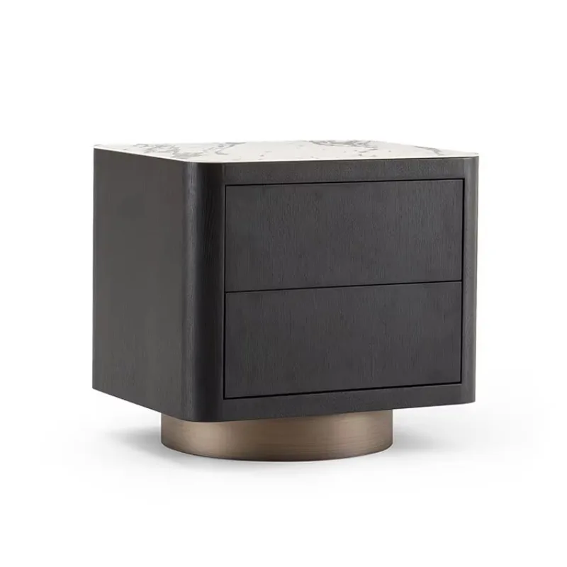 

Black bedside table, modern lightweight luxury square marble solid wood bedside table, locker