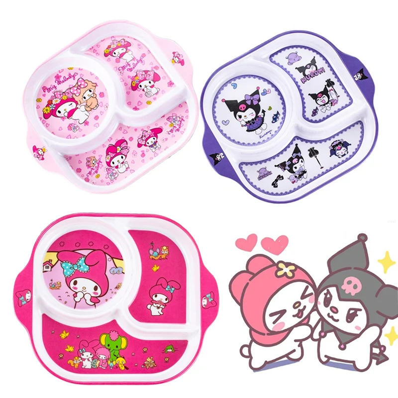

Kuromi Melody, меламиновые столовые приборы, детская тарелка, милая кавайная тарелка для девочек, устойчивая к падению, 3-решетчатая тарелка, мультяшная анимация, кухонная посуда
