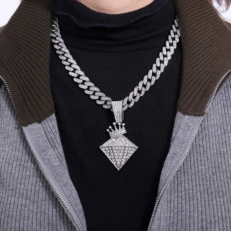 

Men Women Hip Hop Tapered Pendant Necklace with 14mm Cuban Chain Hiphop Iced out pendants Necklaces Fashion Punk Jewelry Gifts