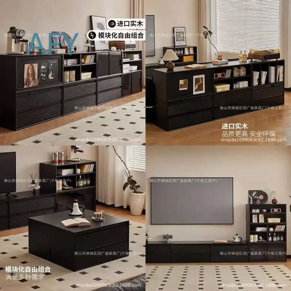 Rubberwood TV Stand for Living Room Modular Cube Storage Cabinet for Dining Room Sideboard Low Height Floor Cabinet for Home