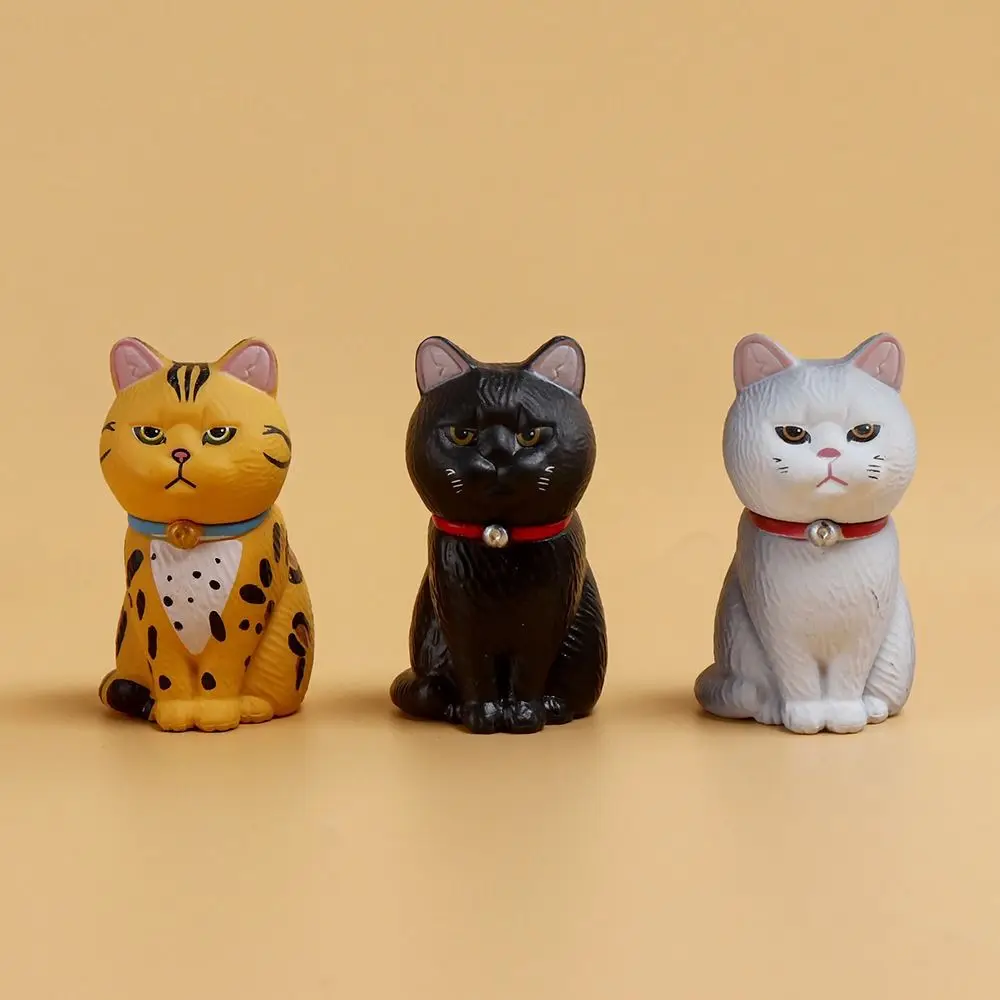 Estatua de PVC, modelo de gato simulado, muñeca, campana pequeña, gato negro sentado, figura de gato, Mini adorno creativo de dibujos animados, accesorios para coche