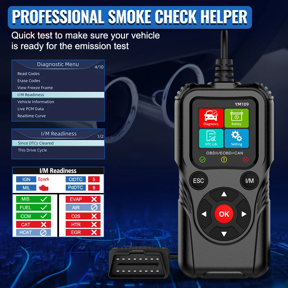 رمز الخطأ واضح ​ YM109 جهاز اختبار بطارية obd ii EOBd الماسح الضوئي أدوات تشخيص السيارات تحقق نظام المحرك سيارة obd2 رمز القارئ