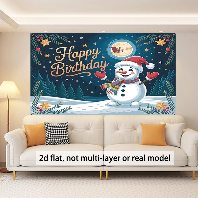 خطة ثنائية الأبعاد، 1 لافتة عيد ميلاد سعيد لرجل الثلج الشتوي - رسالة عيد ميلاد سعيد كبيرة مع تصميم رجل الثلج والزلاجات