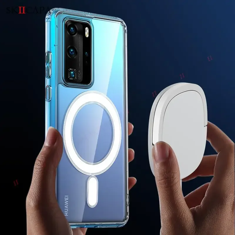 For Magsafe Magnetic Acrylic Transparent Case For Huawei P50 Pro Wireless Charging Magsafing Cover For Huawei P60 Pura 70 P40