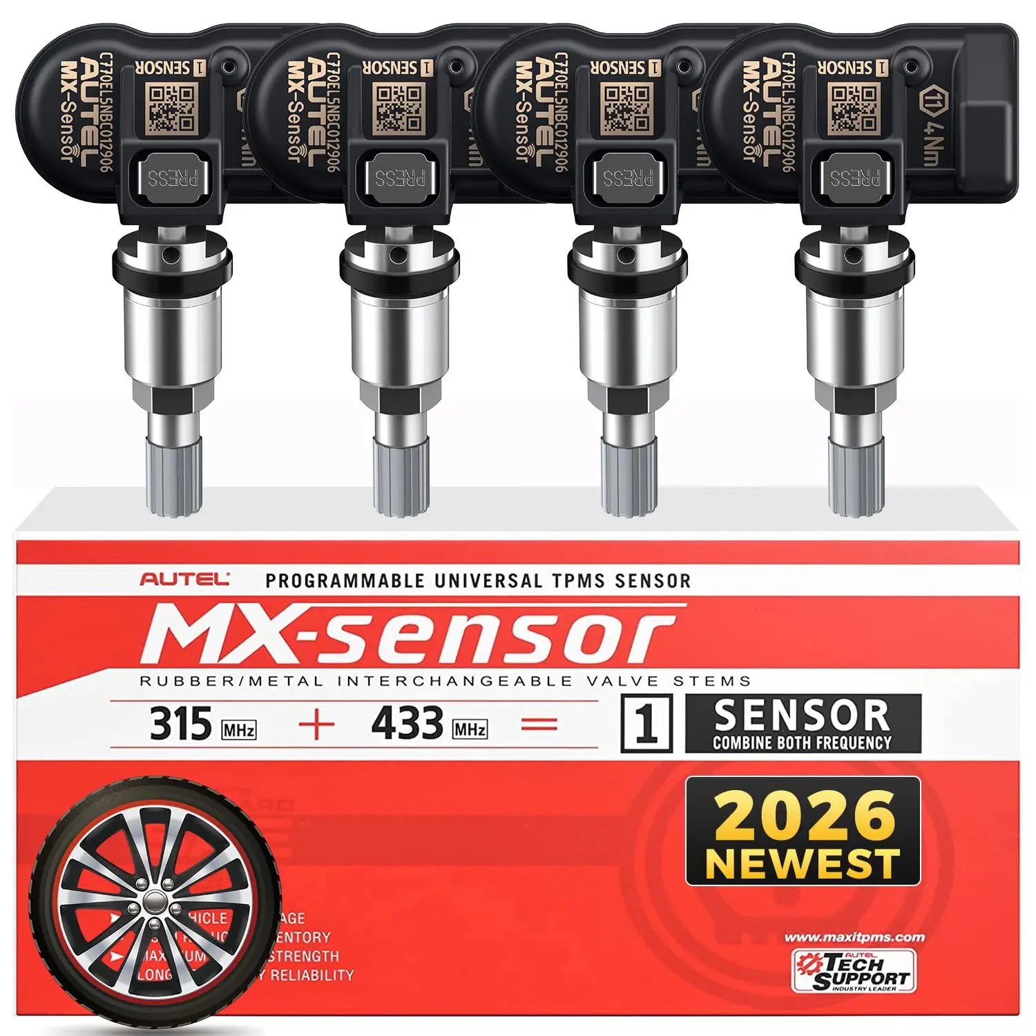 

Autel MX-Sensor 2in 1 315MHz + 433MHz Press-in TPMS Universal Programmable Sensor OE-Level 100% Cloneable by Autel TPMS Tool TS4