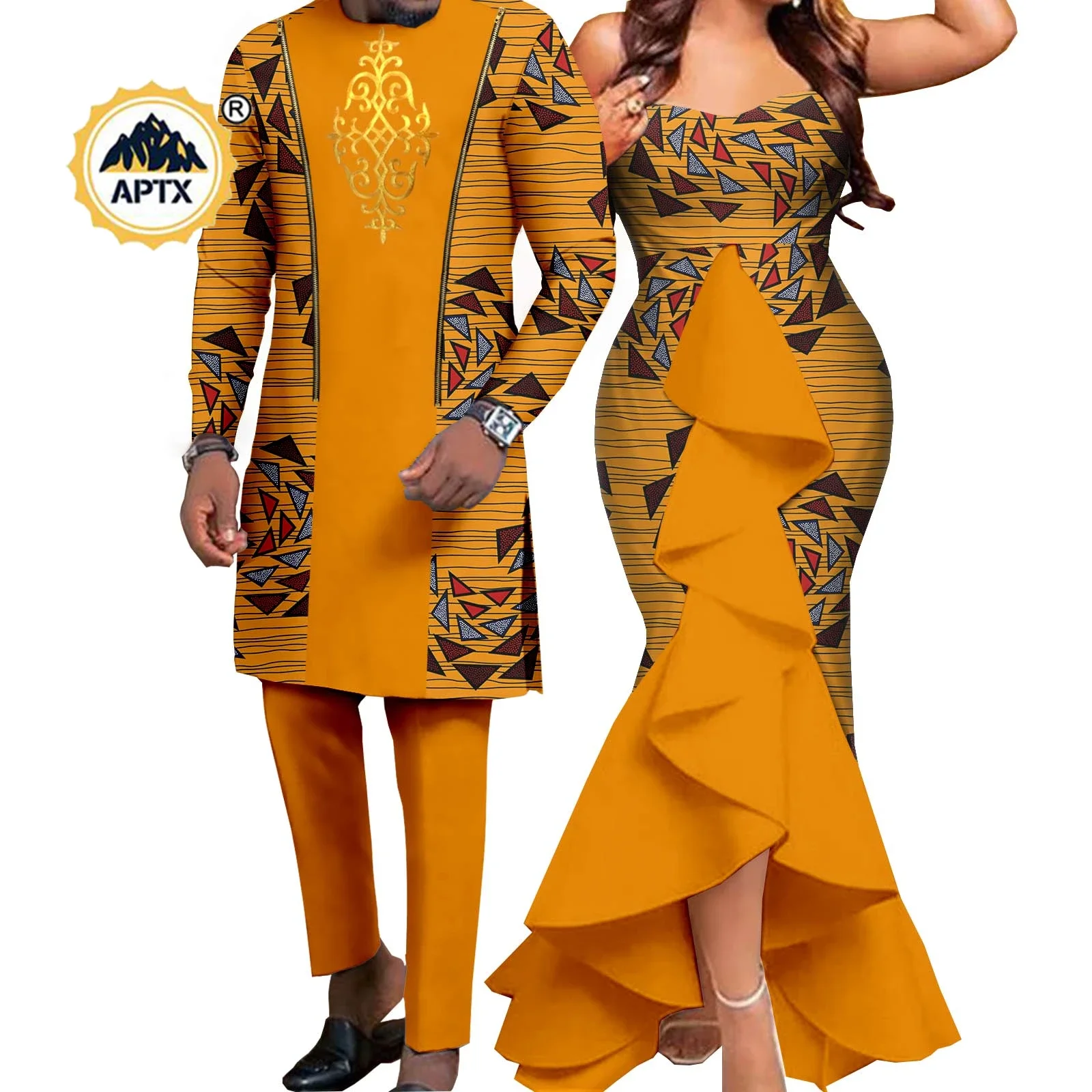 Vestidos de sereia africana Dashiki para homens e mulheres, roupas de casal para casamento, roupas de casal, conjuntos de coinhas, Bazin Riche,