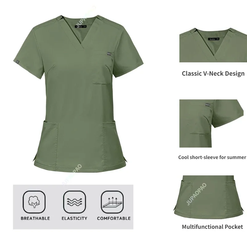 멀티 컬러 스크럽 유니폼 반팔 탑 + 바지 간호 유니폼 여성 애완 동물 가게 의사 스크럽 의료 수술 작업복 스크럽 세트