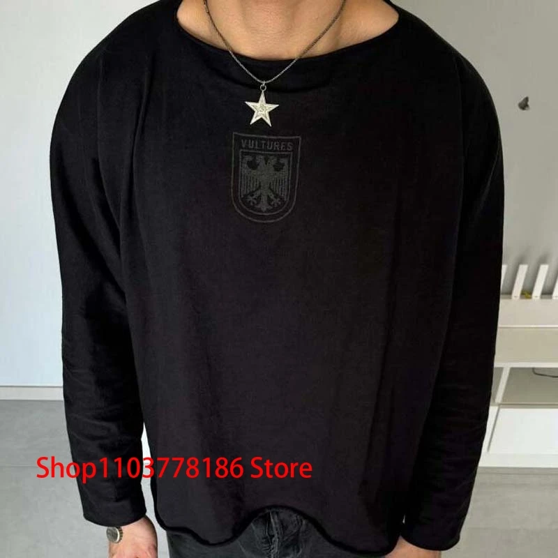 High Street Hip Hop Rap KANYE WEST T-shirt Unisex High Quality Double Head Eagle Print Top Tee VUItures Long Sleeve