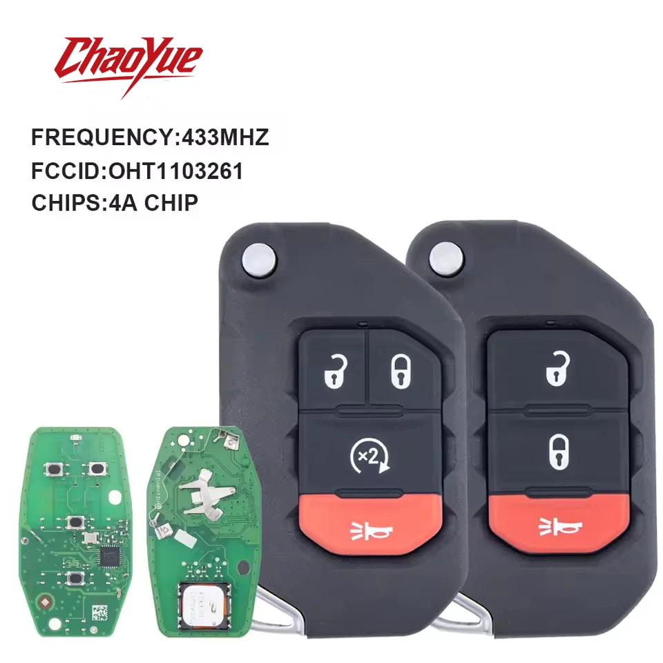 

ChaoYue Flip remote car key OHT1130261 433MHz 4A Chip for Jeep Wrangler Folding Key 2018-2019 folding keyless key fob control