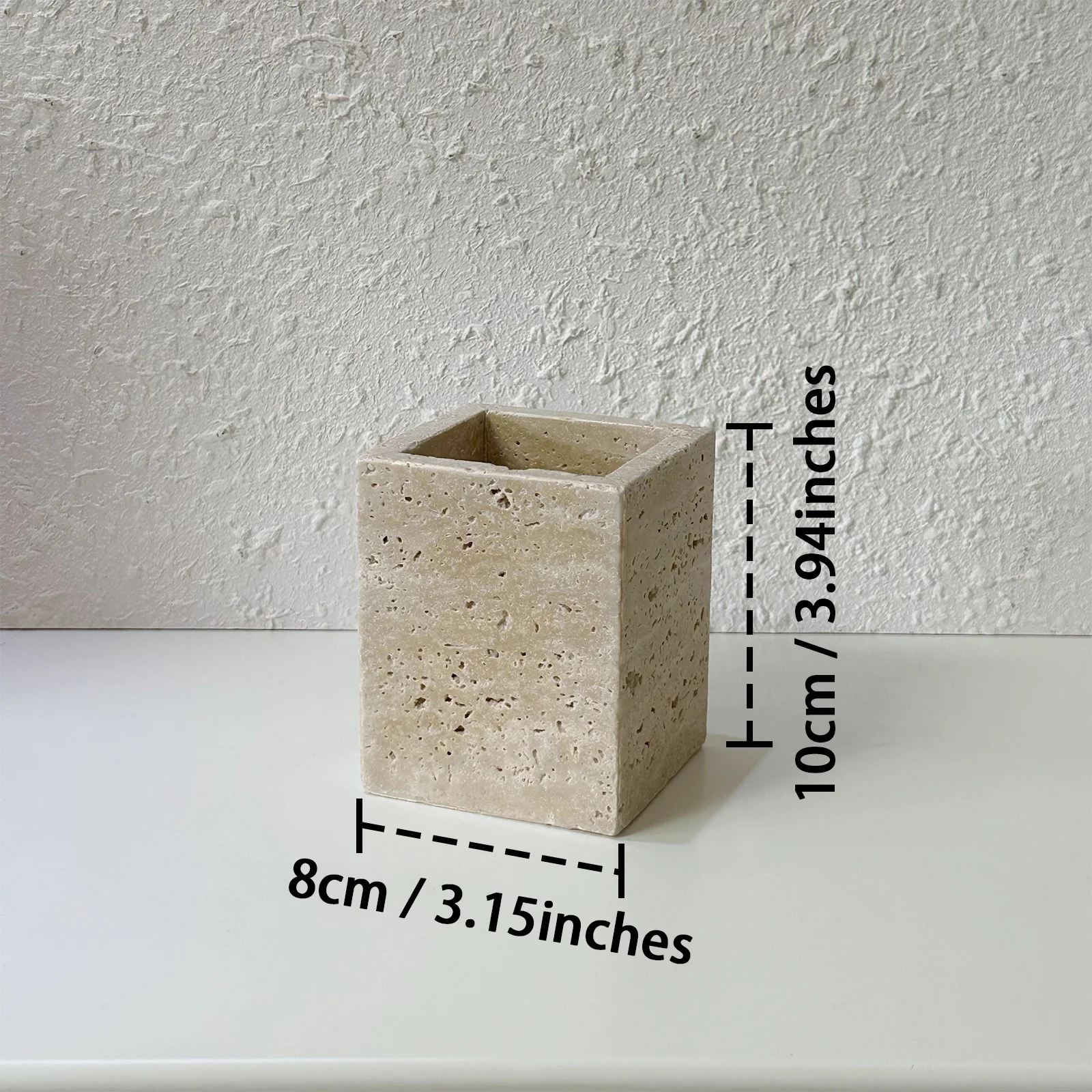 Natural Marble Pencil Pen Holder, Desktop Organizer,Office Stationary Supplies Storage, Stone Travertine Makeup Brush Box