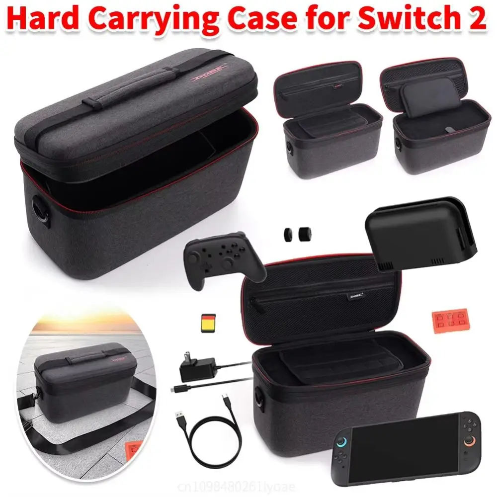 حقيبة حمل صلبة من مادة EVA مع حزام كتف وصندوق بطاقات الألعاب حقيبة تخزين كبيرة حقيبة تخزين صلبة مقاومة للصدمات لجهاز نينتندو سويتش 2
