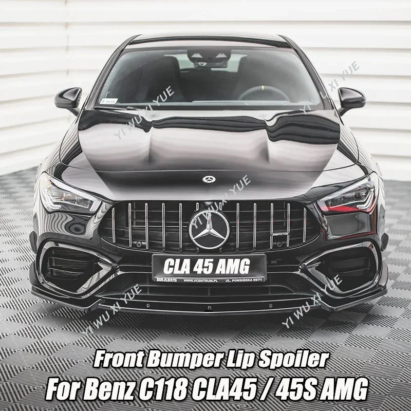 

For Mercedes Benz CLA Class C118 AMG CLA 45 2019-2023 Car Front Bumper Lip Spoiler Splitter Glossy Black Lip Protecter Covers