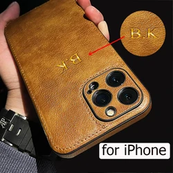 Case For iPhone 17 15 16 14 13 12 11 Pro Max 17 Air Personalized Leather Customized Name Initials Case 17 Pro Max