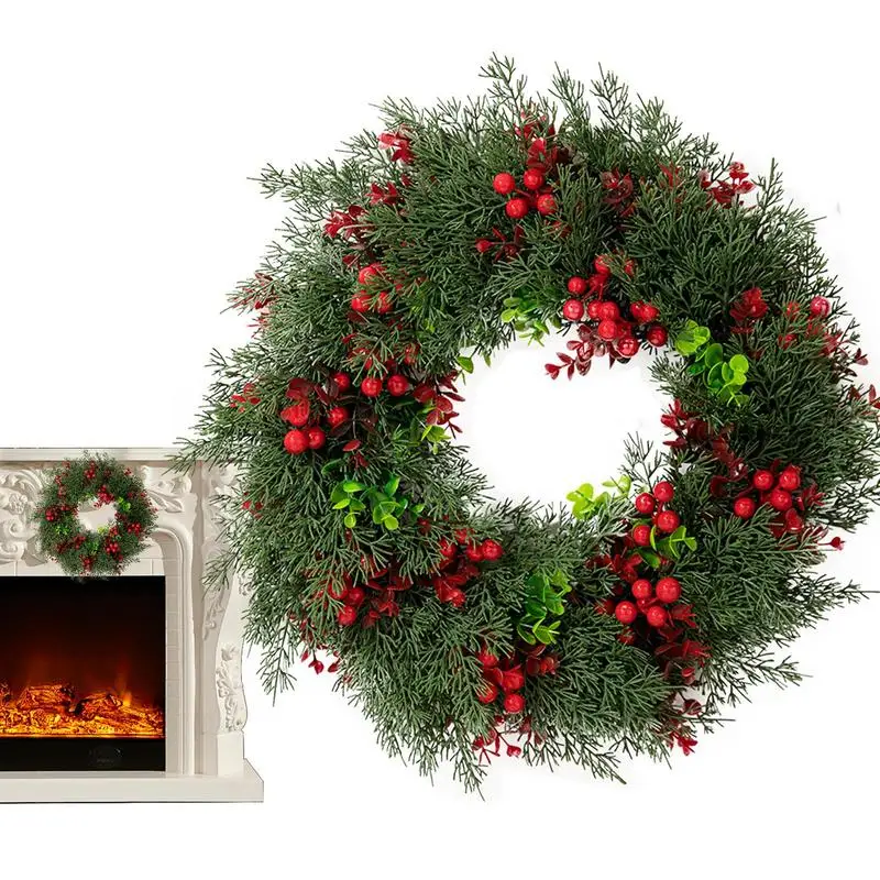 

Christmas Wreath With Berries 20inch Artificial Leaves Christmas Wreath Large Christmas Wreath Christmas Wreath Door Red Berry