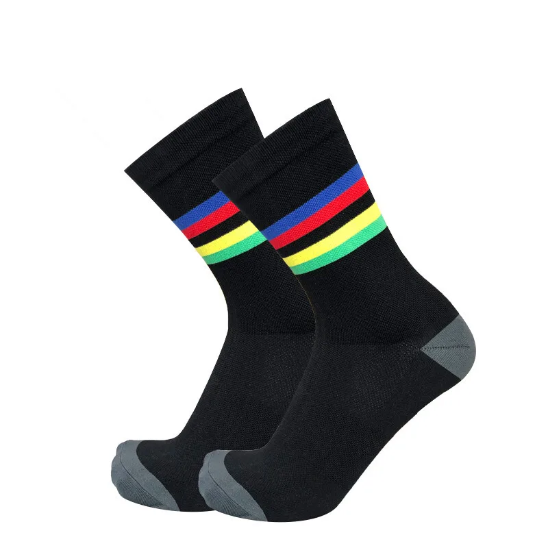 Chaussettes de sport de champion de cyclisme pour hommes et femmes, rayures, colorées, respirantes, compression, vélo, nouveau