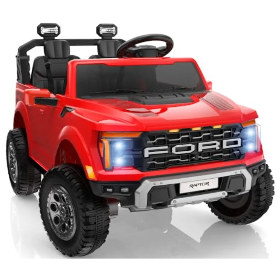 24V 2人乗り子供用乗用玩具、ライセンス取得済みのフォードF-150ラプター子供用電動車両、リモコン、パワーペダル、耐久性付き
