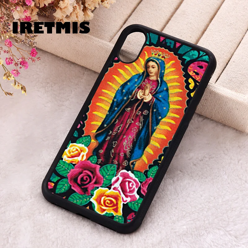 Iretmis Phone Cover Case For iPhone X XS Max XR 11 12 13 PRO MINI 14 15 16 Plus Rubber Silicone Painting Mother Mary