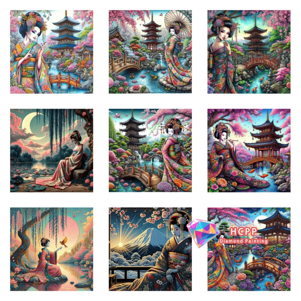 Kimono Frau Geisha Japanischer Stil Diamant-Malerei-Set Quadratische Runde Diamanten 5D DIY Mosaik Handgemachte Kunst Einzigartiges Geschenk Wohndekoration