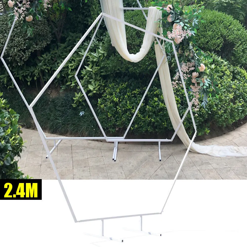 2.4M Balloon Hexagonal Large Freestanding Wedding Arch Backdrop Flower Display Set Stand Hold Iron Frame Kit Birthday Wedding Pa